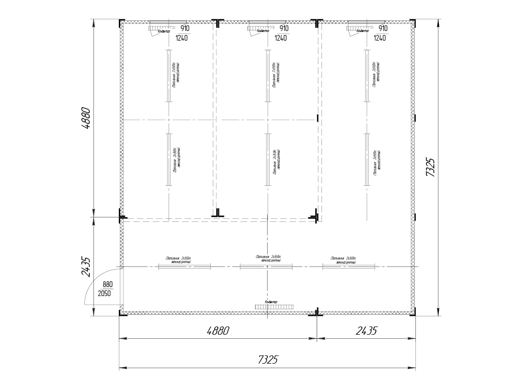 4 880 x 2 435 mm va 7 325 x 2 435 mm o‘lchamdagi blok-modul bilan kombinatsiya qilingan.